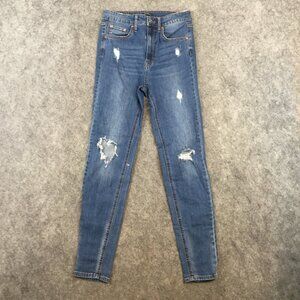 Wild Fable Jeans 4 HIghest Rise Skinny Medium Wash Distressed Destroyed Knees